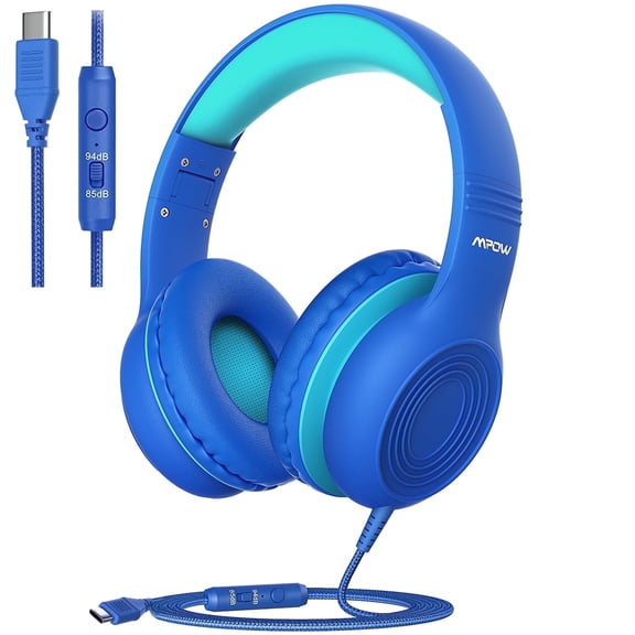 Mpow Kids Headphones Upgraded USB-C Jack with Microphone, 85/94dB Safe Volume Stereo over Ear Headphones for Kids, Girls, Boys, Share Function Wired Headphones for School Tablet