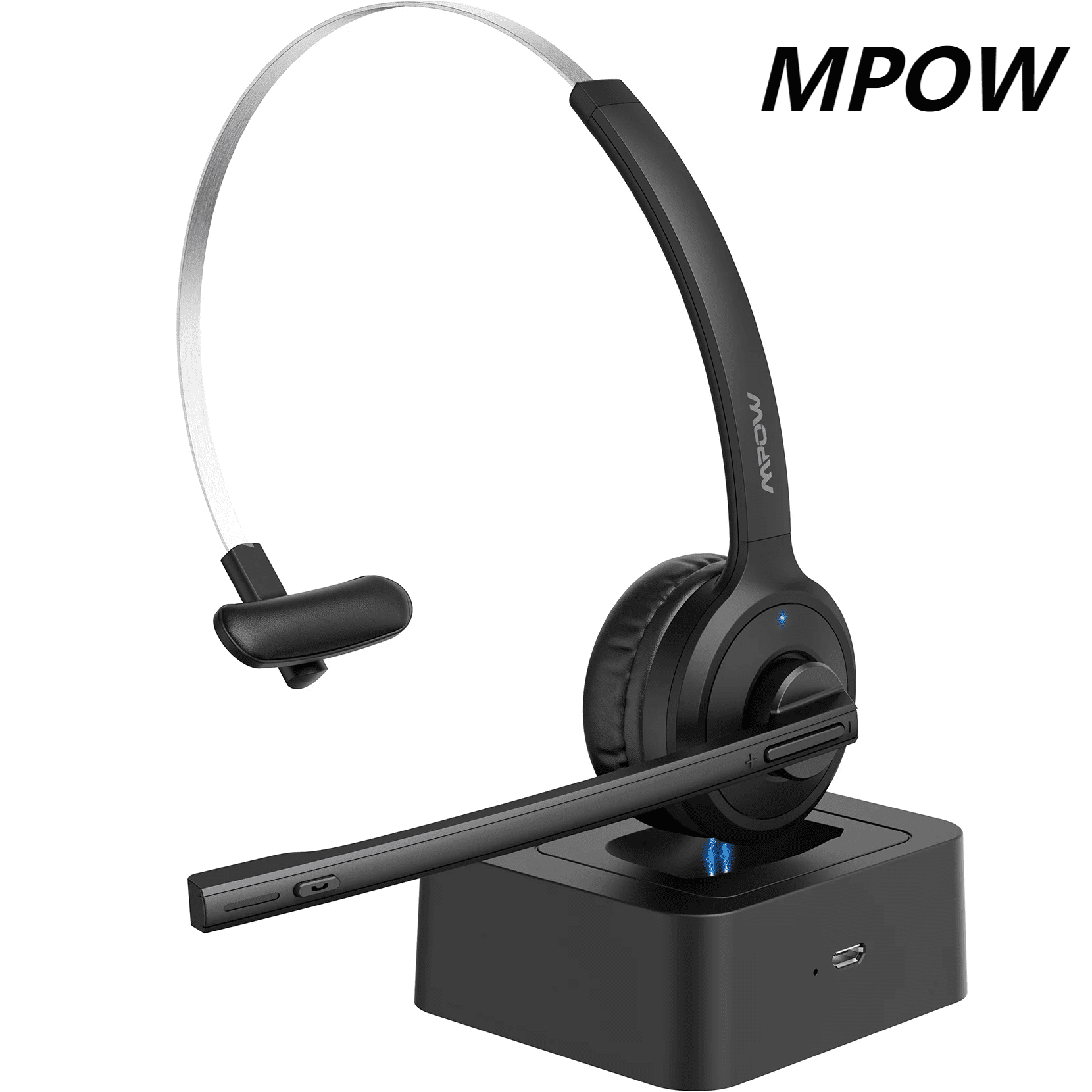 Mpow M5 Pro Bluetooth Headset with Microphone Wireless Noise Canceling Headphones with Charging Base for PC Truck Driver Call Center Walmart