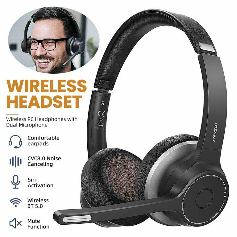 Mpow New HC5 Office Trucker Bluetooth Headset Noise Cancelling Wireless On Ear Headphone with Microphone