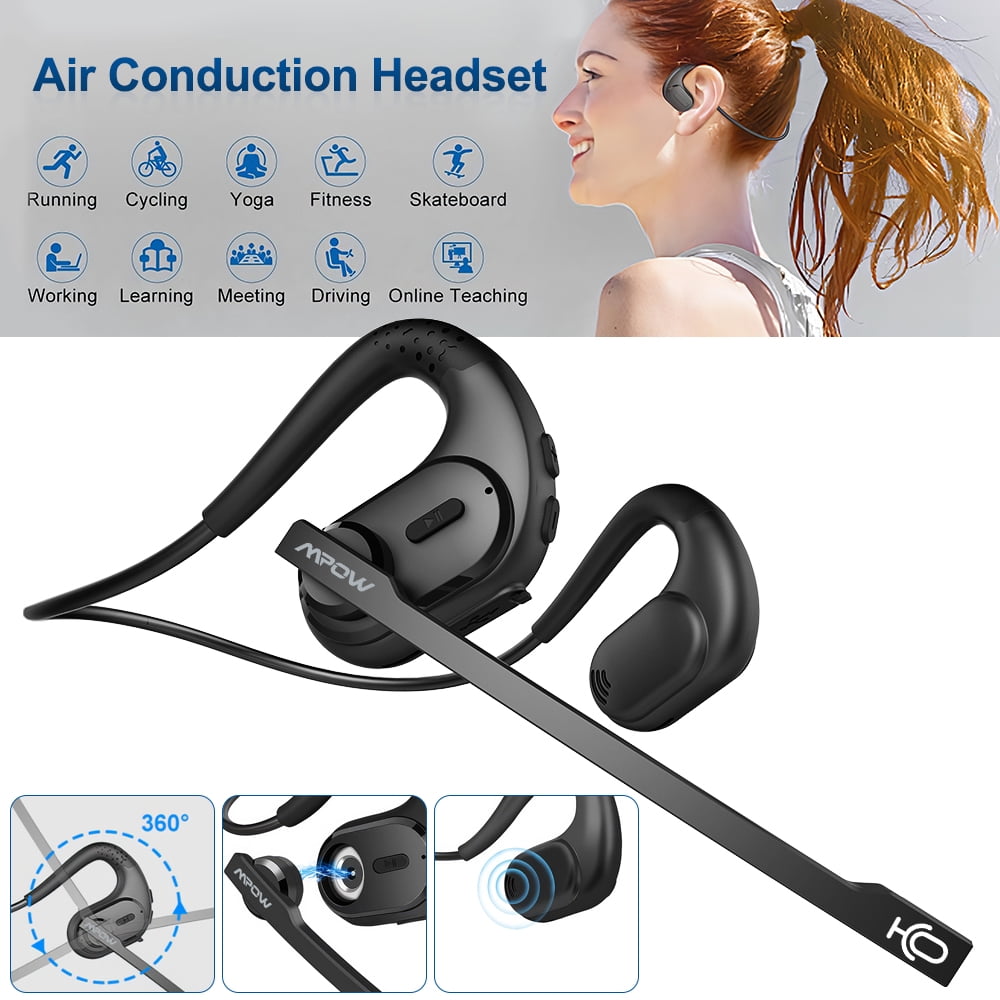 Mpow Open Ear Bluetooth 5.3 Headphones Noise Cancelling Handsfree Wireless Earphones with Removable Microphone for Office Sports Black Walmart