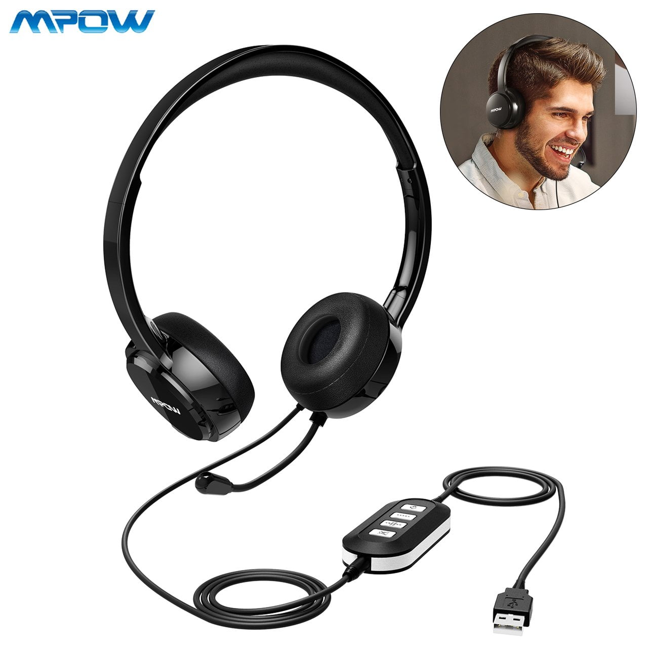 Mpow USB 3.5mm Headset with Microphone Noise Cancelling Wired Business Headset Lightweight PC Headphonesfor Call Center Skype Walmart