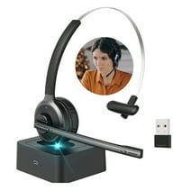 Mpow USB Dongle Wireless Headset, Microphone Single Ear Headset with Flip-to-Mute, Wireless Headphone with Charging Base for Office Skype