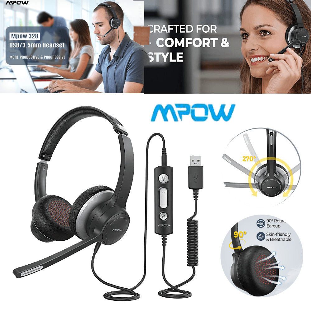 Mpow Wired PC Headset overEar USB Headphone Microphone for PC Laptop