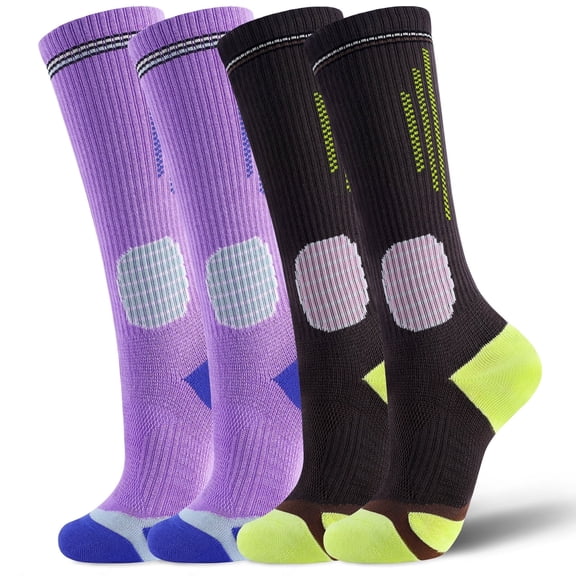 Mqamex Women's Compression Calf Socks 2 Pairs - 15-20mmHg Arch Support Non Slip Grip Moisture Wicking for Running Tennis Training