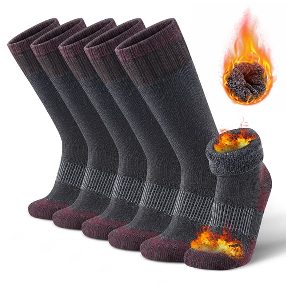 Mqamex 3-Pair Unisex Calf Wool Socks,Winter Outdoor Thermal Crew Socks,Black Moisture-Wicking Hiking Socks
