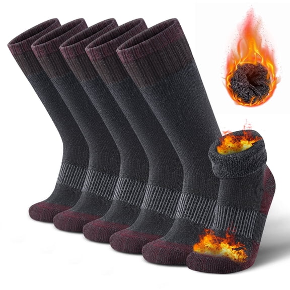 Mqamex 3-Pair Unisex Calf Wool Socks,Winter Outdoor Thermal Crew Socks,Black Moisture-Wicking Hiking Socks