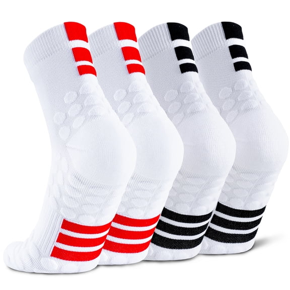 Mqamex 4-Pair Men's Quarter Athletic Socks, Arch Support & Cushioned Non-Slip Sole, Moisture-Wicking Cotton Blend Crew Socks for Gym, Running