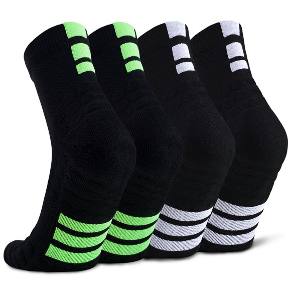 Mqamex 4-Pair Men's Quarter Athletic Socks, Arch Support & Cushioned Non-Slip Sole, Moisture-Wicking Cotton Blend Crew Socks for Gym, Running