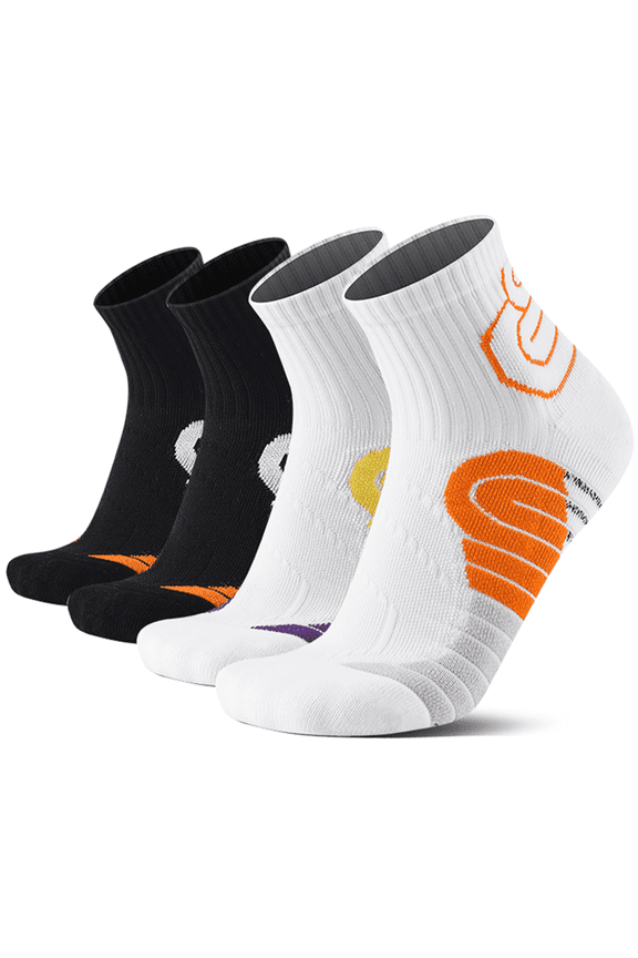 4-Pair Men's Quarter Socks Shoe Size 9-12, Moisture Wicking Athletic Socks with Arch & Ankle Support, Vented Cushioned & Seamless Toe for Running, Hiking, Cycling, Tennis