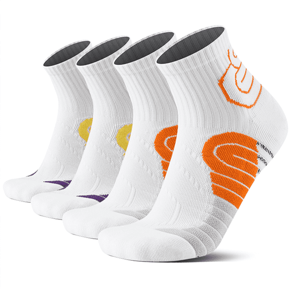 Mqamex 4-Pair Men's Quarter Socks Shoe Size 9-12, Moisture Wicking Athletic Socks with Arch & Ankle Support, Vented Cushioned & Seamless Toe for Running, Hiking, Cycling, Tennis