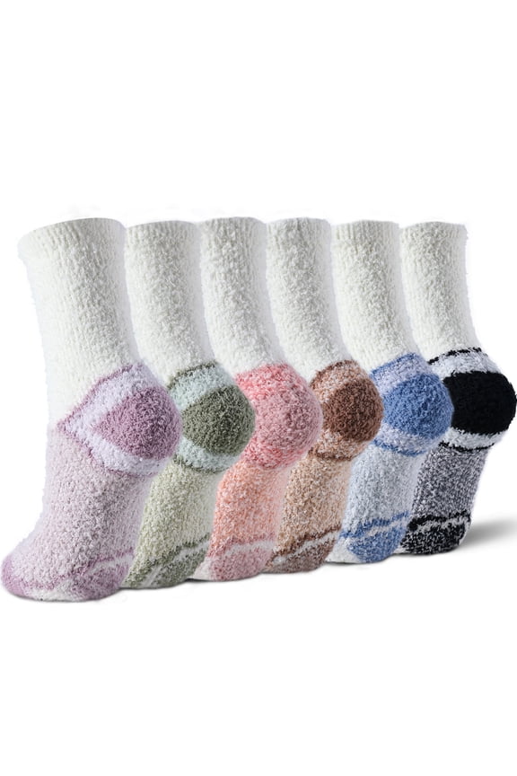 6-Pair Women's Plush Mid-Calf Socks, Soft Thermal Non-Slip House Slipper Socks for Lounge, Sleep & Indoor Comfort