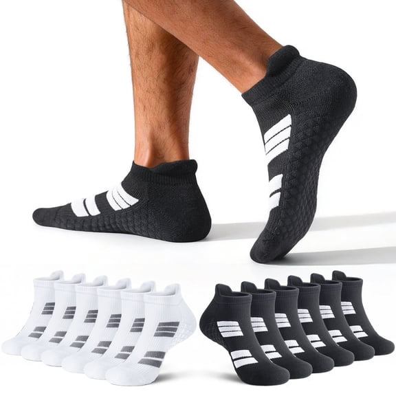 Mqamex Men's Cotton Compression Quarter Crew Socks for Running Hiking Cycling with Heel Tab