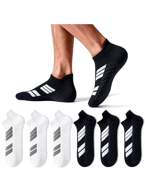 No Show Socks for Men, Moisture Wicking Athletic Socks with Arch Support, 6 Pairs Sizes 6-13