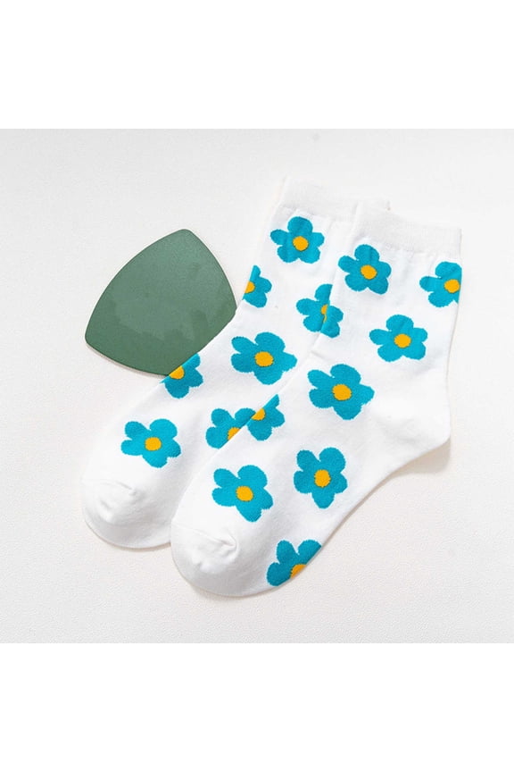 1 Pairs Cotton Fashionable Flower Athletic Socks for Women, Ladies Crew Socks，All Season Socks for Women