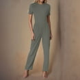thumbnail image 1 of Mqqzkk 2 Piece Sets for Women Casual Slim Fits Summer Travel Vacation Outfits Short Sleeve Wide Leg Business Pants Lounge Sets, 1 of 6