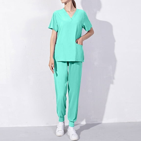 Mqqzkk 2 Piece Sets for Women Casual Summer Daily Work Outfits Short Sleeve Pullover With Pockets Wide Leg Jogger Pants Lounge Sets