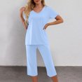 thumbnail image 1 of Mqqzkk 2PC Women's Solid Crew Neck Short Sleeve Shirt & Wide Leg Capried Pants Sets Loungewear, 1 of 5