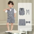 thumbnail image 1 of Mqqzkk 4Pcs Summer Boys Suit Kids Dress Clothes Vests & Shorts & Bow Tie & Shoulder Strap Wedding Formal Outfit 2-13 Years Olds（No Shirts ）, 1 of 6
