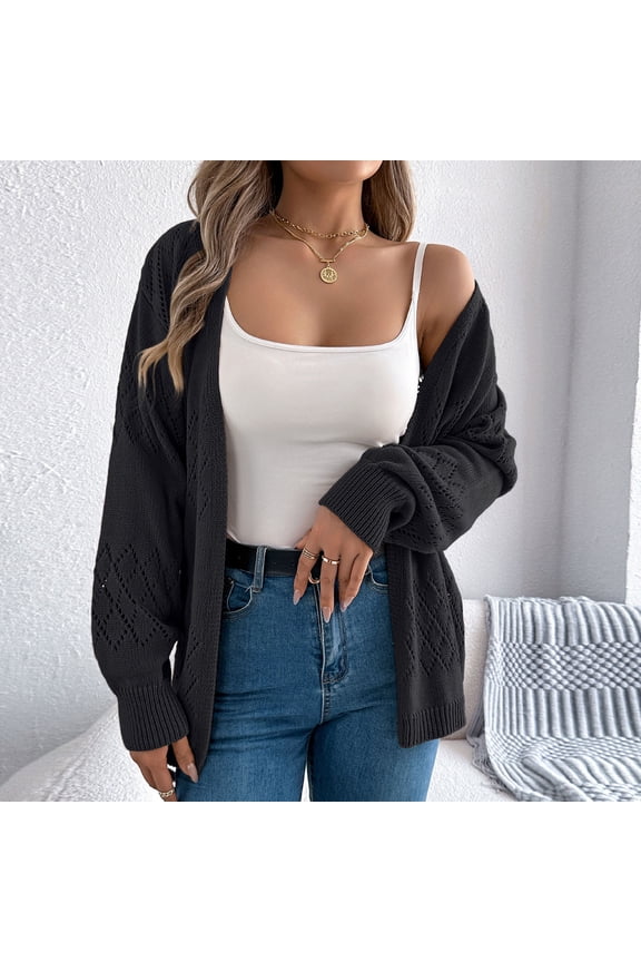 Acrylic Knitted Cardigans for Women Fall Spring Trendy Open Front Long Sleeve Breathable Cardigan Sweaters