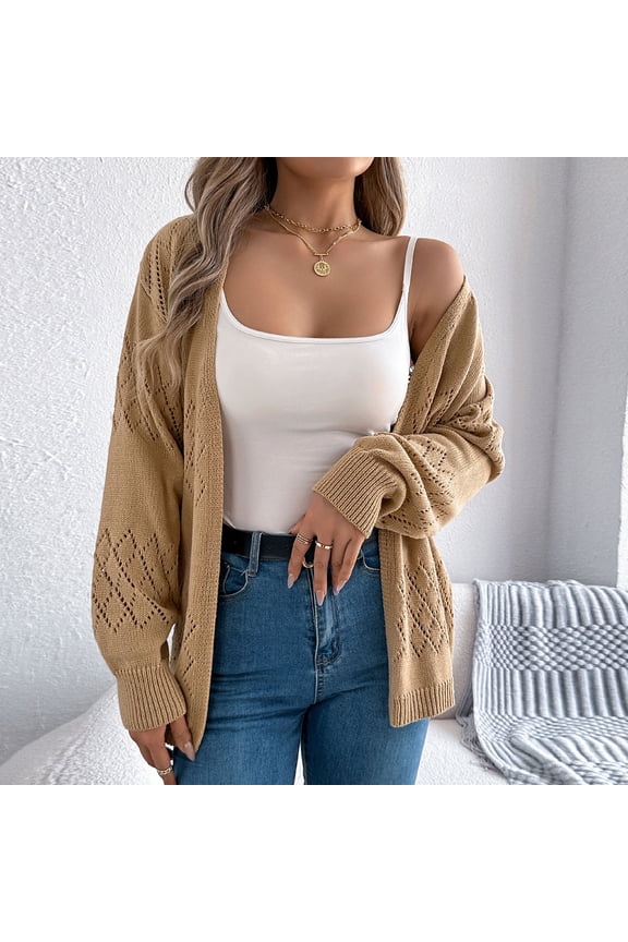 Acrylic Knitted Cardigans for Women Fall Spring Trendy Open Front Long Sleeve Breathable Cardigan Sweaters