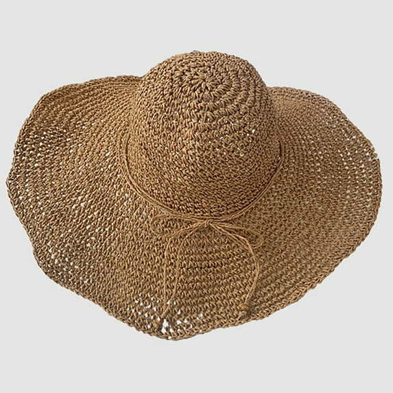 Mqqzkk Beach Hats for Women, Foldable Womens Protection Sun Hat , Boho Wide Hats for Women, Floppy Straw Visor Hat
