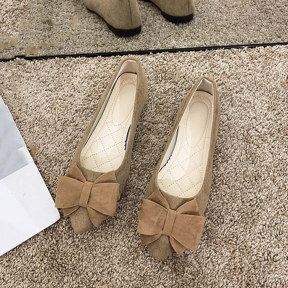 Mqqzkk Bowknot Flats For Womens Casual Suede Flat Shoes Dressy Shoes Wear to Work Slip On Business Comfy Shoes