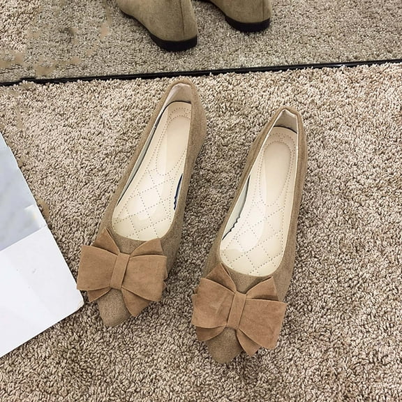 Mqqzkk Bowknot Flats For Womens Casual Suede Flat Shoes Dressy Shoes Wear to Work Slip On Business Comfy Shoes