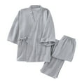 thumbnail image 1 of Mqqzkk Cotton Pajama Set For Mens Front Tie Solid Color Nightwear Two Piece Pajama Set Long Sleeve Pant Sleepwear With Pockets, 1 of 8