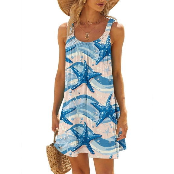 Mqqzkk Cute Graphic T Shirt Dresses for Women 2025 Sleeveless Crew Neck Sundresses Summer Beach Cover Up Mini Dress