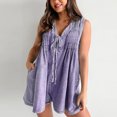 thumbnail image 1 of Mqqzkk Denim Romper For Women 2025 Summer Casual V Neck Tie Front Sleeveless Jean Jumpsuits Short Overalls with Pockets Purple S, 1 of 6
