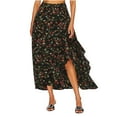 thumbnail image 1 of Mqqzkk Flower Printed Skirts For Women Slit Split Ruffle Long Skirts High Waisted Summer Flowy Maxi Skirts Fashion A Line Skirts, 1 of 5
