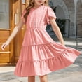 thumbnail image 1 of Mqqzkk Girls Girly Dress Flower Dots Ruffle Short Sleeve Twirly Cute Dresses Tiered Smocked Dress 3-14 Years Old Midi Dress, 1 of 9