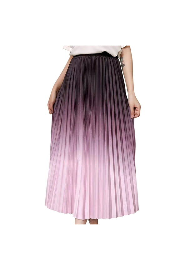 Gradient Color Long Skirt For Women Trendy Elastic High Waist Pleated Shirts Tiered A Line Beach Long Skirts