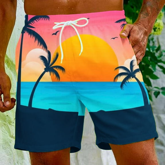 Mqqzkk Hawaiian Beach Shorts For Men Casual Lightweight Drawstring Holiday Cute Patterns Printed Shorts with Pockets