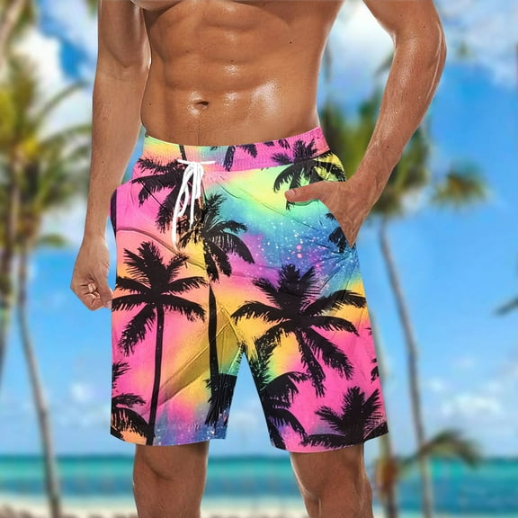 Mqqzkk Hawaiian Swimming Beach Shorts For Mens Classic Fits Breathable Shorts Soft Comfy Swim Trunks Swimwear with Pocket