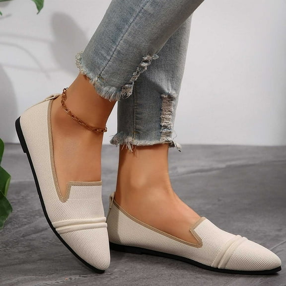 Mqqzkk Lightweight Knit Shoes for Women, Womens Casual Loafers, Womens Point Toes Shoes, Breathable Walking Shoes for Ladies