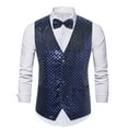 thumbnail image 1 of Mqqzkk Men Fashion Sequins Waistcoats Button Up V-neck Tanks Party Formal Vests for Wedding Events Dinner Prom, 1 of 3