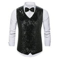 thumbnail image 1 of Mqqzkk Men Fashion Sequins Waistcoats Button Up V-neck Tanks Party Formal Vests for Wedding Events Dinner Prom, 1 of 3