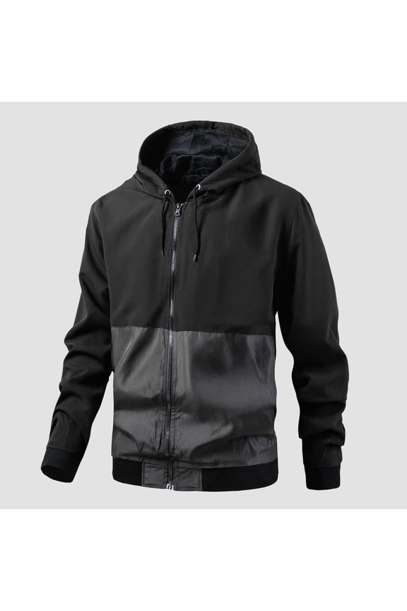 Men's Athletic Jackets Solid Color Full Zipper Casual Hooded Long Sleeve Performance Sweatshirt with Pocket