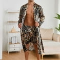 thumbnail image 1 of Mqqzkk Men's Bathrobes Long Sleeve Satin Robe with Shorts Sleepwear Set Printed Bathrobes Comfortable Loungewear Sets, 1 of 6