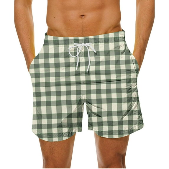 Mqqzkk Men's Casual Checkered Shorts Elastic Waistband Drawstring Shorts Plaid Comfy Soft Daily Work Vacation Shorts with Pockets