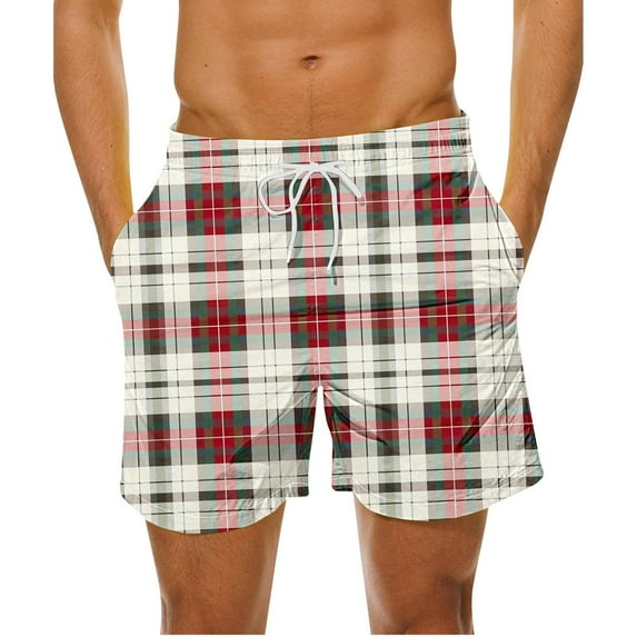 Mqqzkk Men's Casual Checkered Shorts Elastic Waistband Drawstring Shorts Plaid Comfy Soft Daily Work Vacation Shorts with Pockets