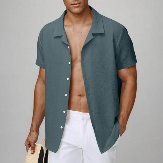 Mqqzkk Men's Cotton Linen Shirts Short Sleeve Casual Lightweight Button Up Shirts Vacation Beach Summer Top with Pocket