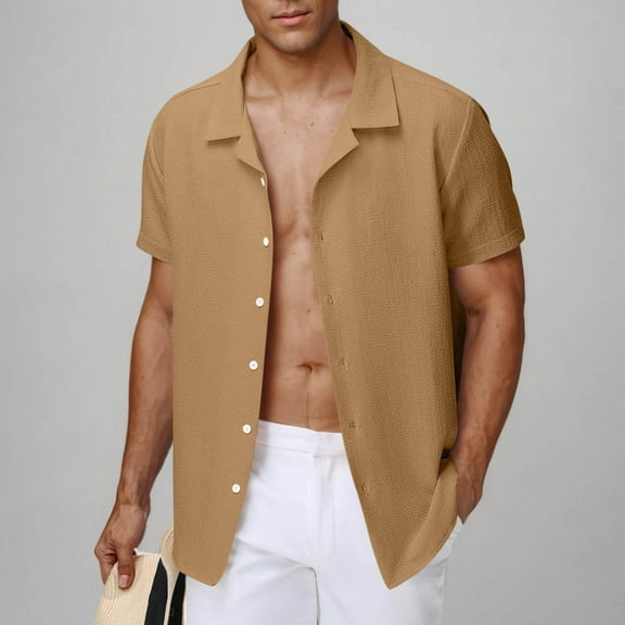 Mqqzkk Men's Cotton Linen Shirts Short Sleeve Casual Lightweight Button Up Shirts Vacation Beach Summer Top with Pocket