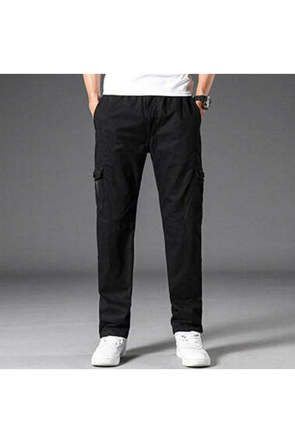 Men's Cotton Pants High Rise Elastic Waist Pants Breathable Comfortable Soft Beach Casual Full Length Oversized Pants