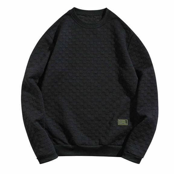 Mqqzkk Men's Crewneck Sweatshirts Solid Color Checkered Texture Long Sleeve Casual Pullover Fashion Spring 2025 Top