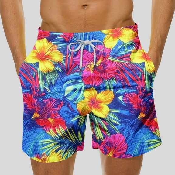 Mqqzkk Men's Hawaiian Short Casual Flower Printed Shorts Fashion Vacation Beach Tropical Lightweight Work Shorts with Pockets