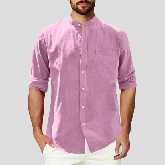 Mqqzkk Men's Long Sleeve Shirt Beach Crew Neck Button Up Shirts Casual Summer Yoga Tops with Chest Pocket