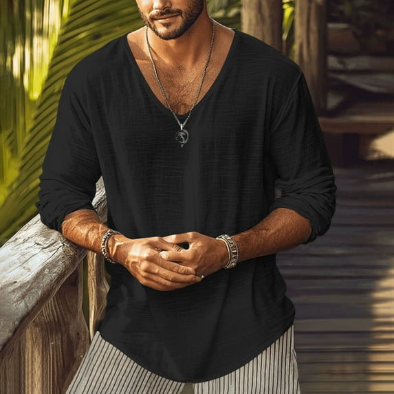 Mqqzkk Mens Classic Shirts Casual 3/4 Sleeve Regular-Fitted T-Shirt Summer Lightweight Beach Yoga Tops