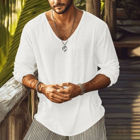 Mqqzkk Mens Classic Shirts Casual 3/4 Sleeve Regular-Fitted T-Shirt Summer Lightweight Beach Yoga Tops